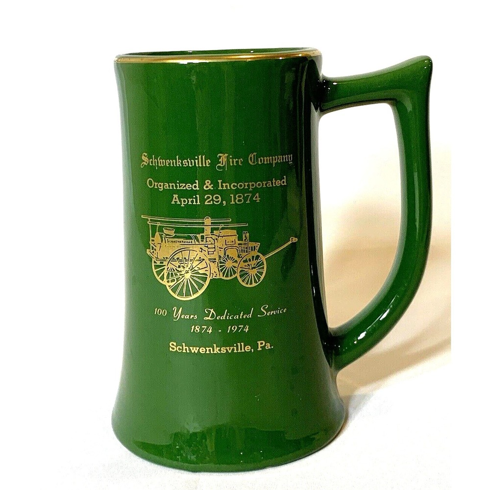 Schwenksville Pennsylvania Fire Company Mug Stein Green Vintage 1974 Centennial